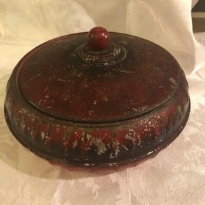 Antique Round Metal Sewing Box Caddy Tin 3 Piece